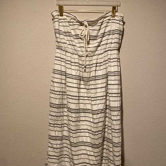 Gap Strapless Gray White Stripe MIDI Dress XL Nautical Pockets Fishermancore - Picture 3 of 6